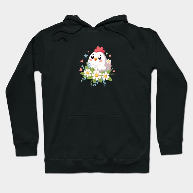 Happy kawaii chicken with flowers Hoodie by AnnArtshock